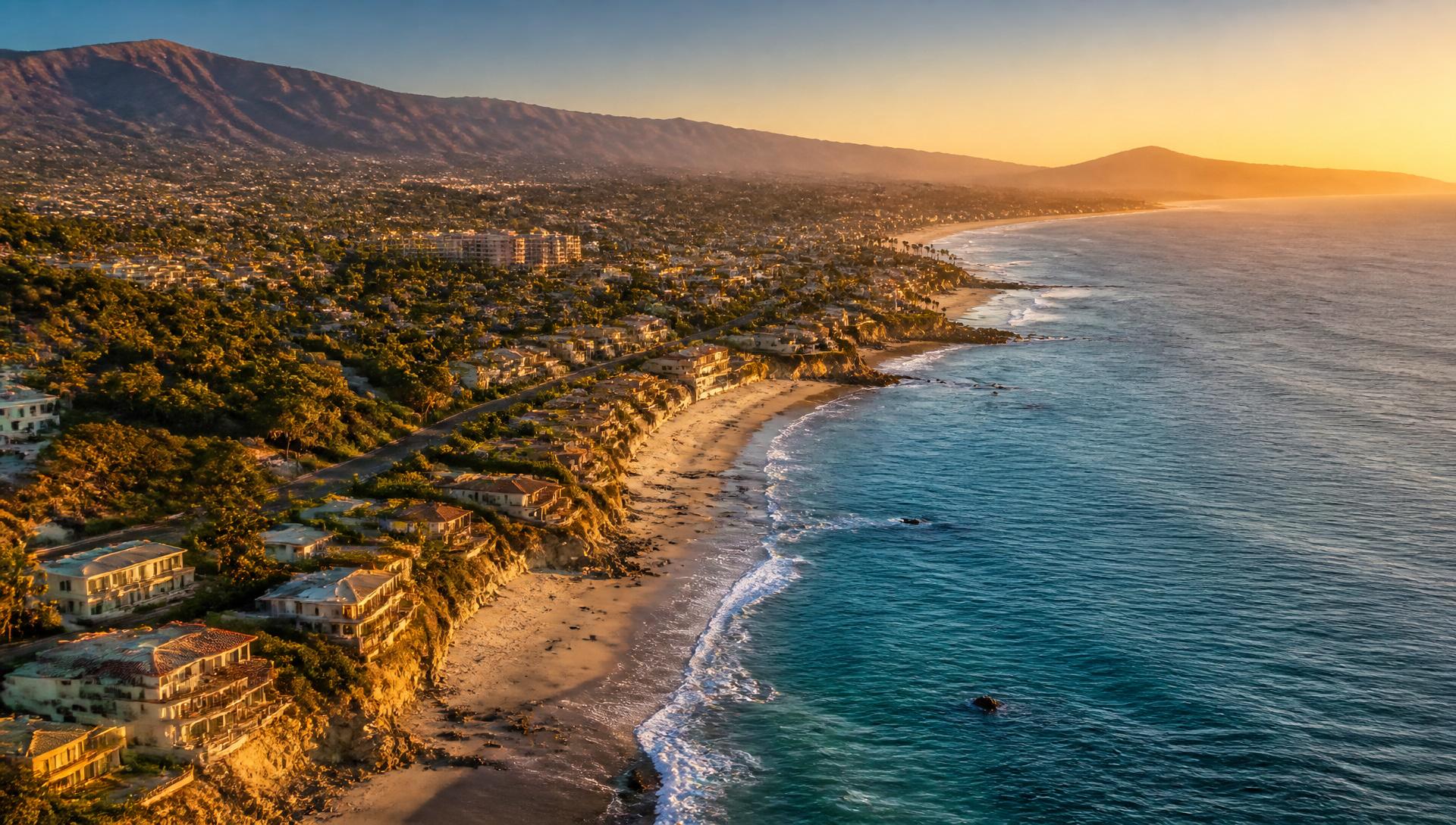 Southern California coastline from Santa Barbara to Newport Beach at golden hour